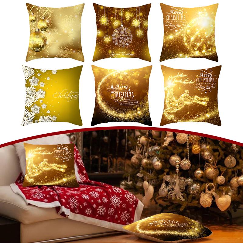 Buy 45*45cm Christmas Decorations for Home Cushion Cover Gold Christmas