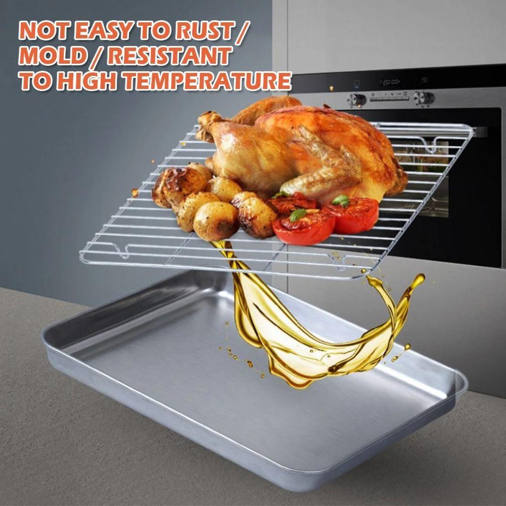 Removable Baking Pan Tray Stainless Steel BBQ Tray Multipurpose Wire Rack Grilling Tool the