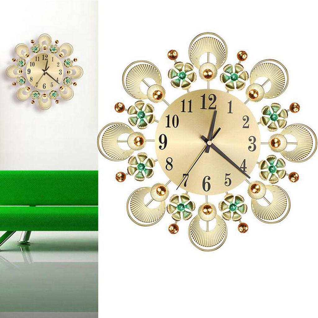 Buy European Retro Diamond Inlaid Flower Iron Wall Clock Living Room
