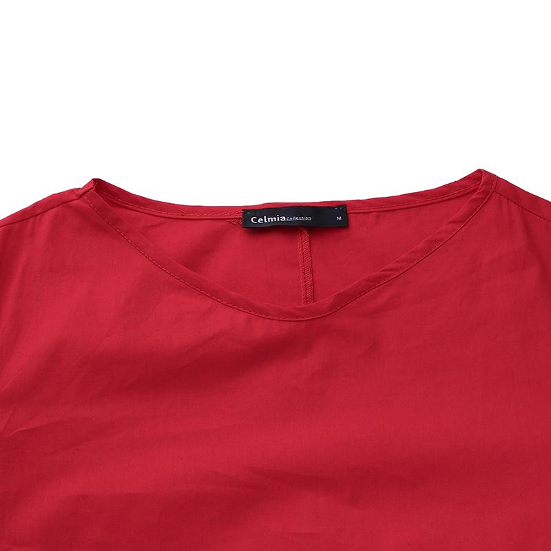 Cheap Celmia Women's Vintage Linen Summer Maxi Shirt Dress Short Sleeve