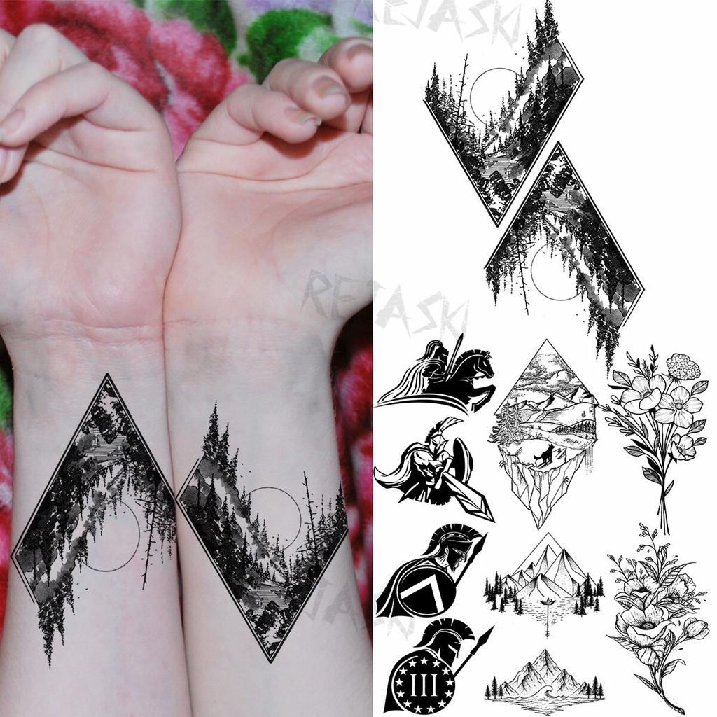 Compre Geometric Mountain Woods Temporary Tattoos For Women Adult Spartan Peony Fake Tattoo Sticker 3D Fashion Wrist Waterproof Tatoos Barato — Frete Grátis, Avaliações Reais Com Fotos — Joom 1024_x_1024_jpg