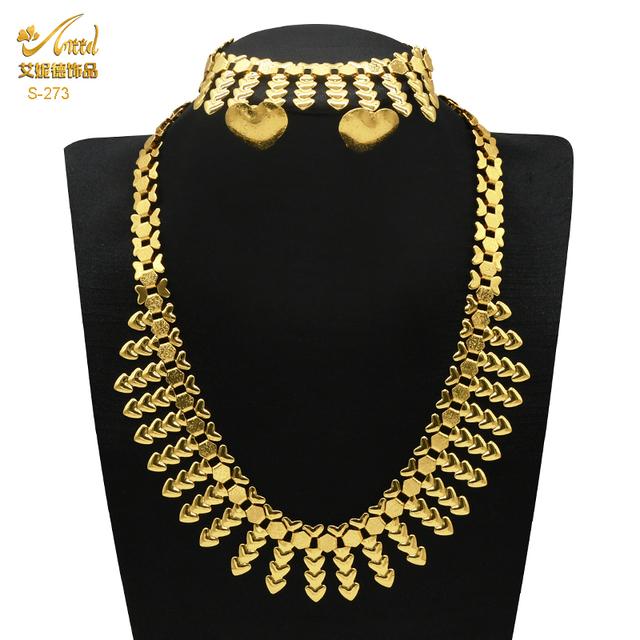 Cheap Gold Plated Jewelry Set for Women Bridal 24K Gold Color Necklace