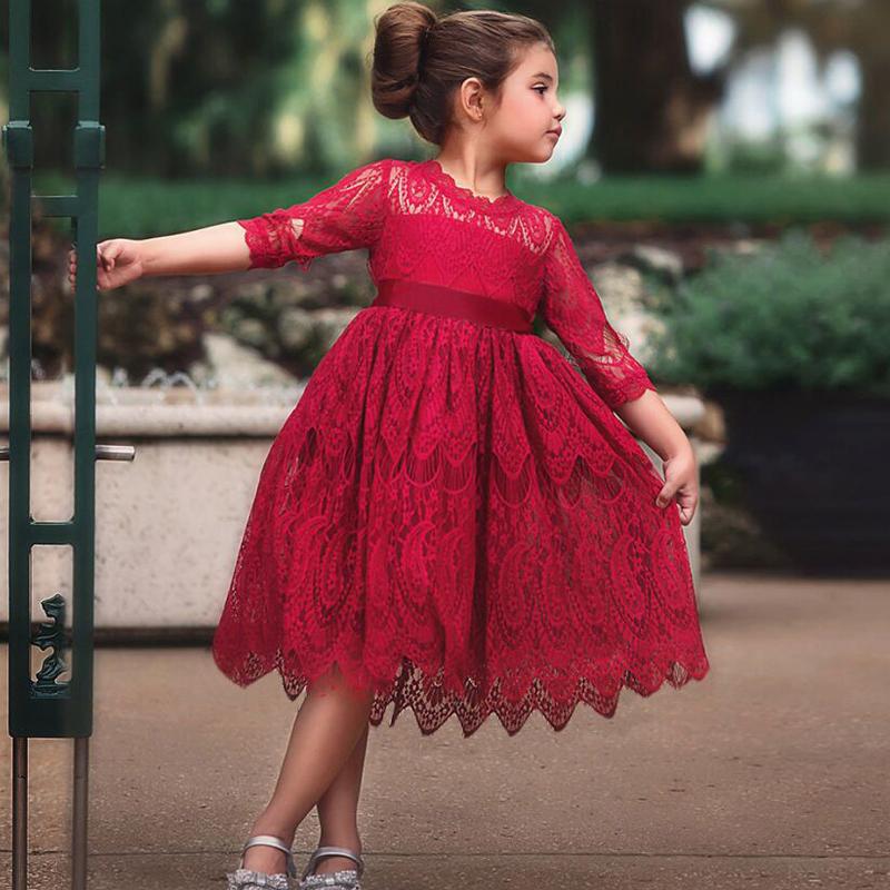 Buy Girls Pure Color Princess Dress Children Round Neck Bow Tie Dresses