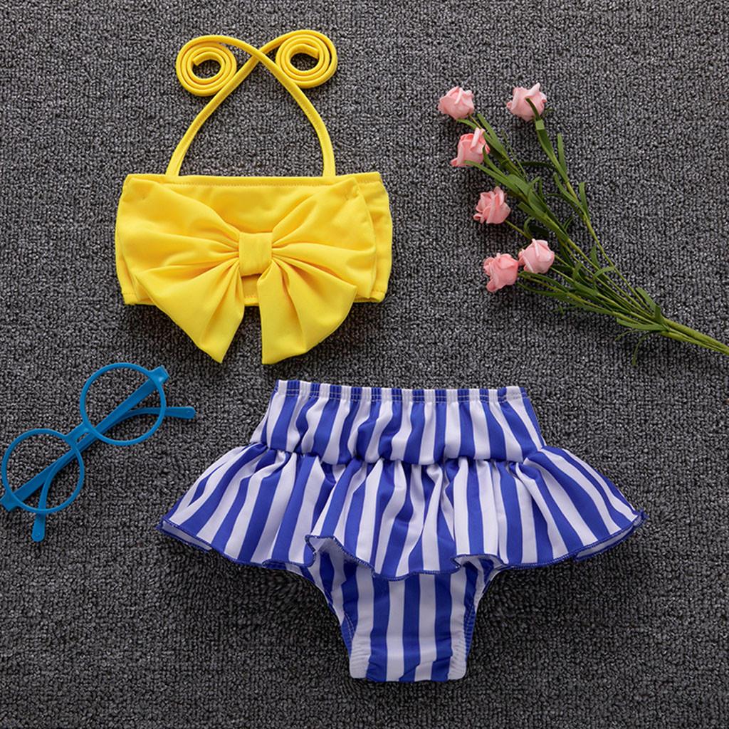 Buy Swimwear Striped Printed Bow Bikini Swimsuit Beach Set Toddler Kids Girl Baby at affordable