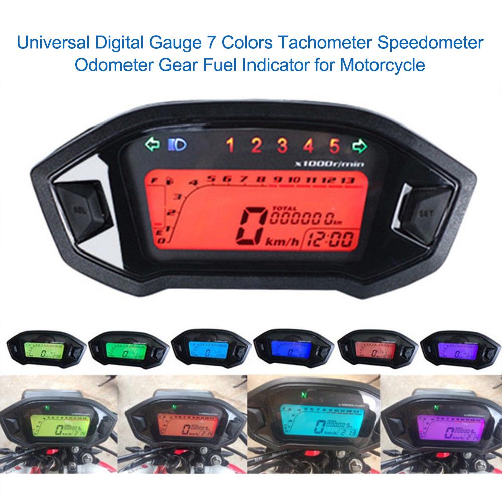 Buy Universal Digital Gauge 7 Colors Tachometer Speedometer Odometer