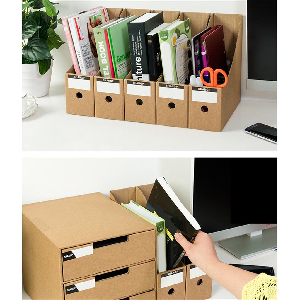 5Pcs File Magazine Holder Kraft Paper File Rack Box Desktop Storage Box