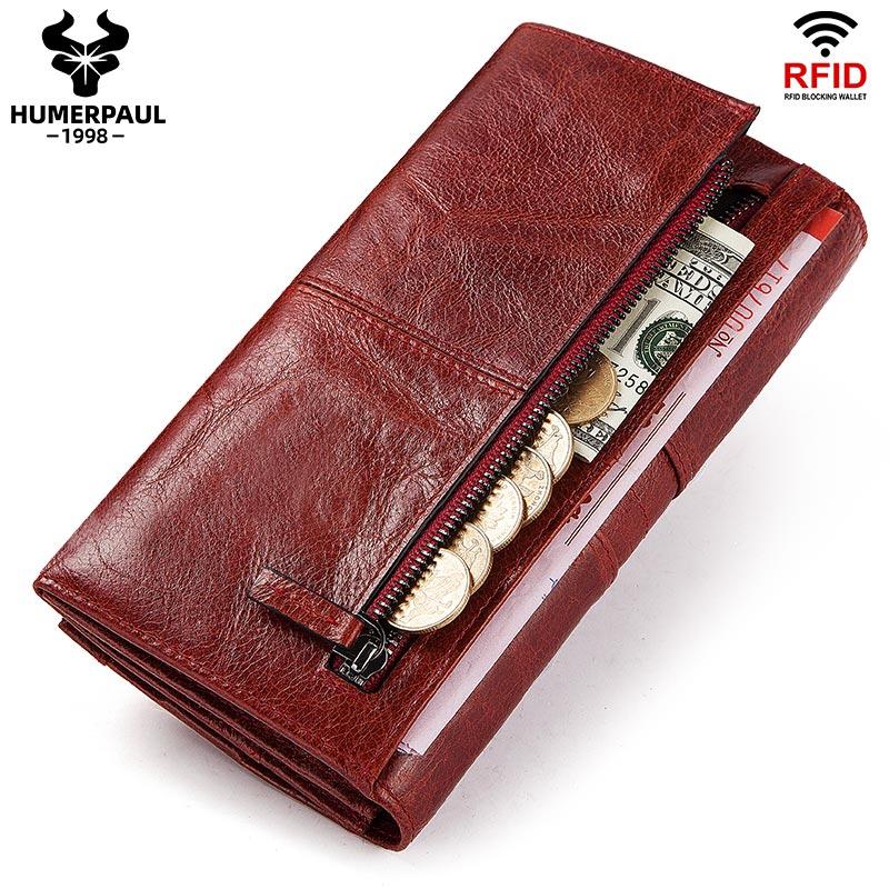 Cheap HUMERPAUL Genuine Leather Women Long Wallet Fashion Clutch For