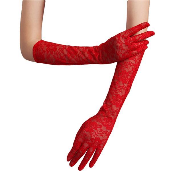 Buy Long Lace Bridal Gloves Bride Dress Gloves for Wedding Engagemet Evening Party (Red) at