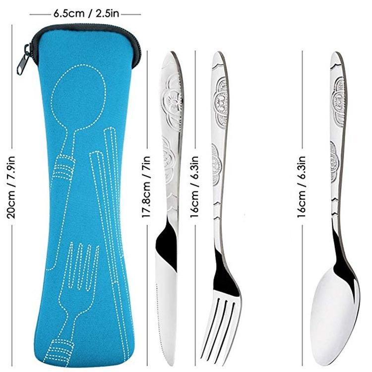 Buy 3pcs/set Dinnerware Portable Printed Stainless Steel Spoon Fork Steak Knife Set Travel