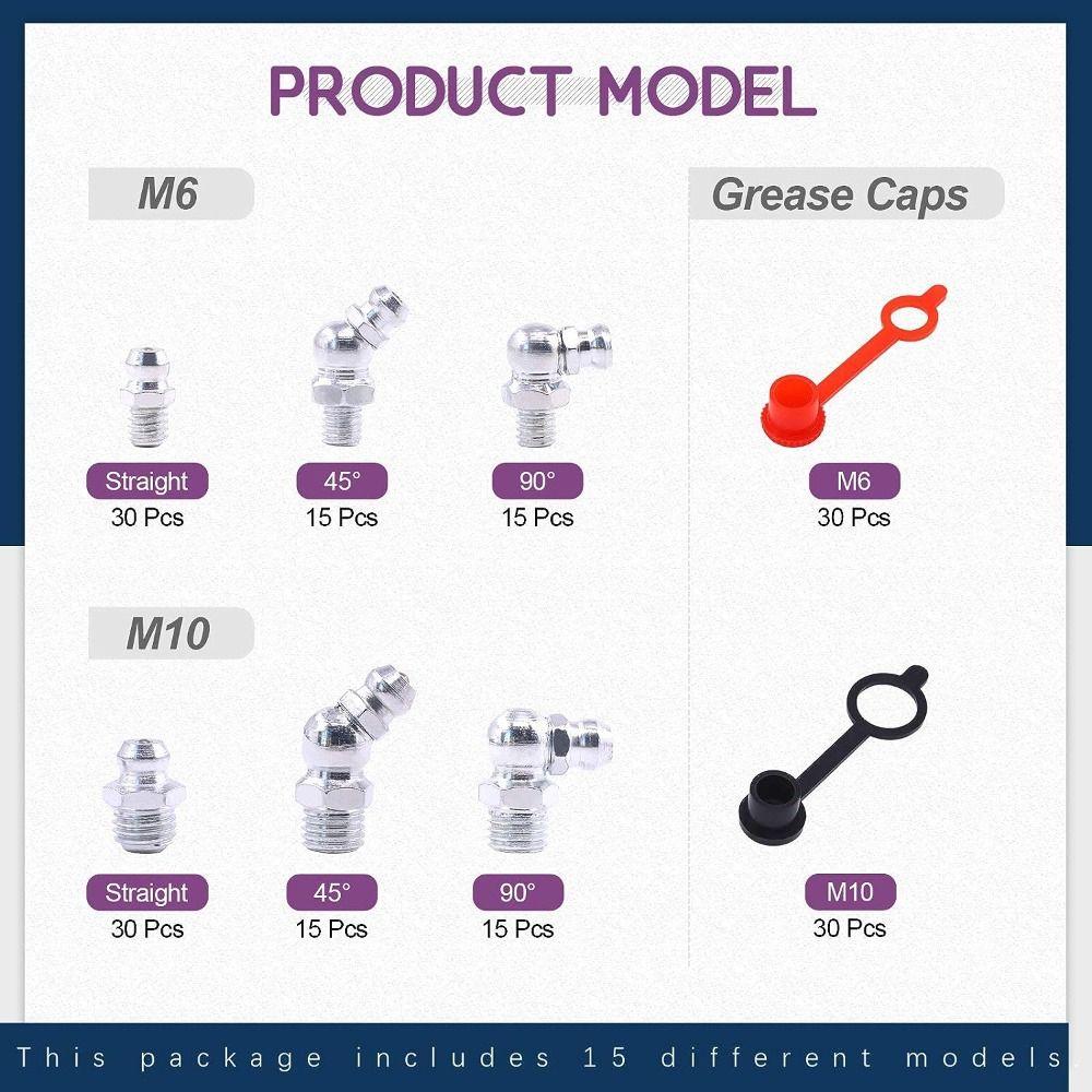 180Pcs 45 90 Degree Hydraulic Fitting Straight Grease Zerks Grease