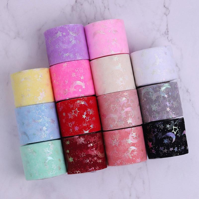 1Roll DIY Material Star Moon Organza Ribbon Mesh 6CM 25 Yards Tulle
