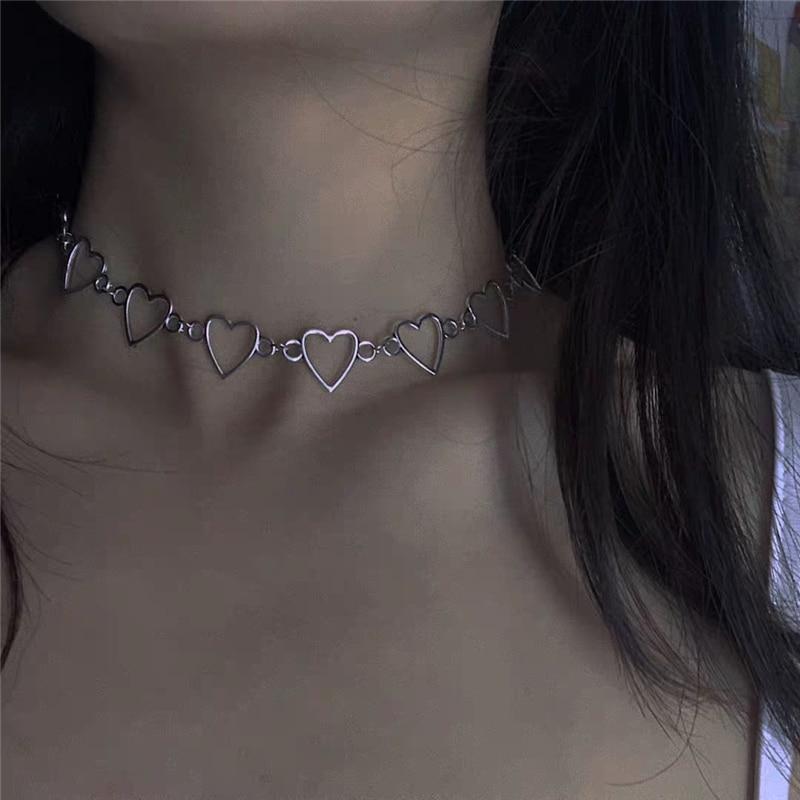 Cheap Harajuku Goth Metal Hollow Heart Neck Chains Choker Necklaces For