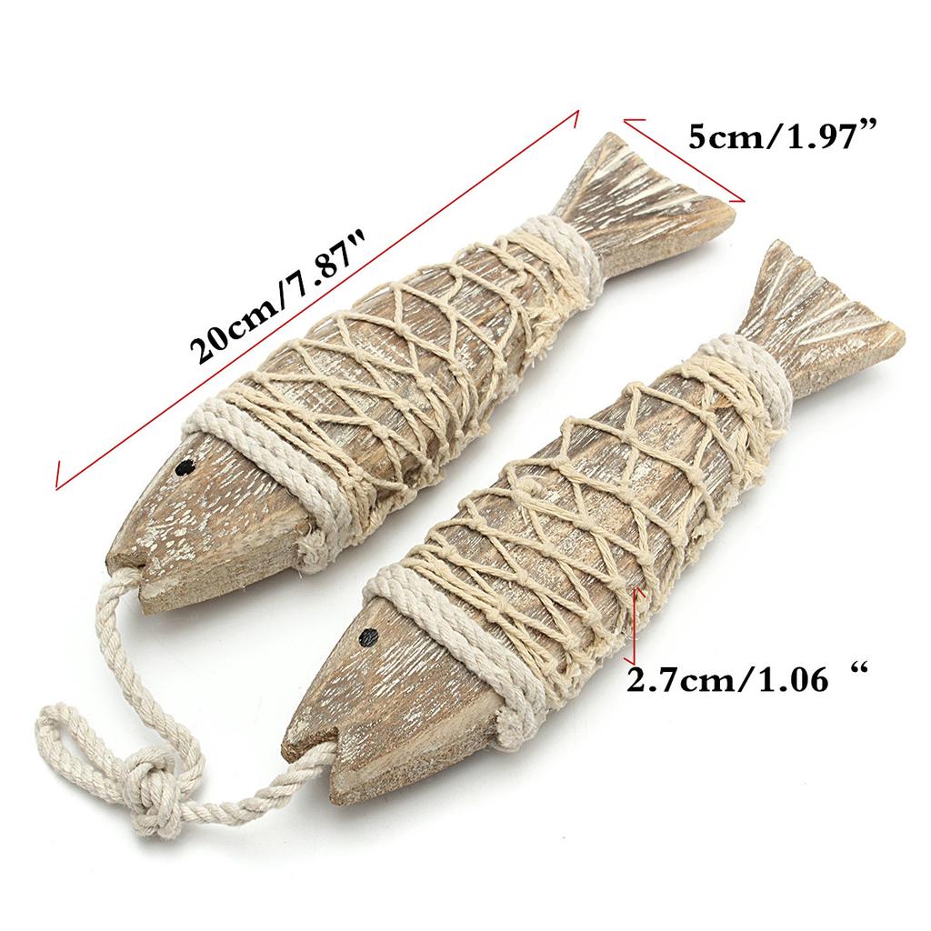 Buy 2Pcs Hand Carved Hanging Marine Coastal Wooden Fish Wall Sculptures