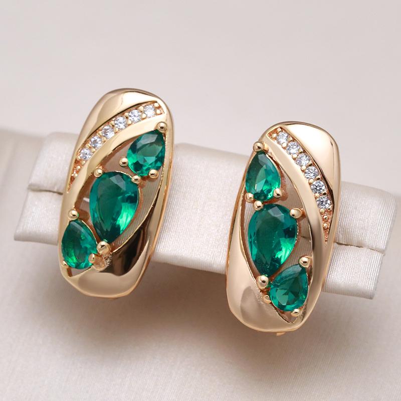 Buy Elegant Bevel Clip Earrings With Dark Green Zircon Women's Fashion Daily Wear Jewelry at
