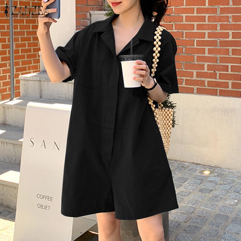 Buy ZANZEA Women Summer Short Sleeve Cotton Jumpsuits Solid Color Loose
