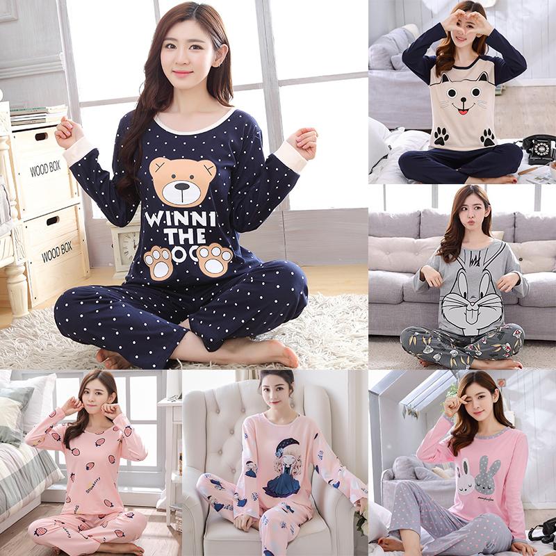 Cheap Two Piece Cartoon Cute Printed Pajamas Set Sleepwear Nightgown
