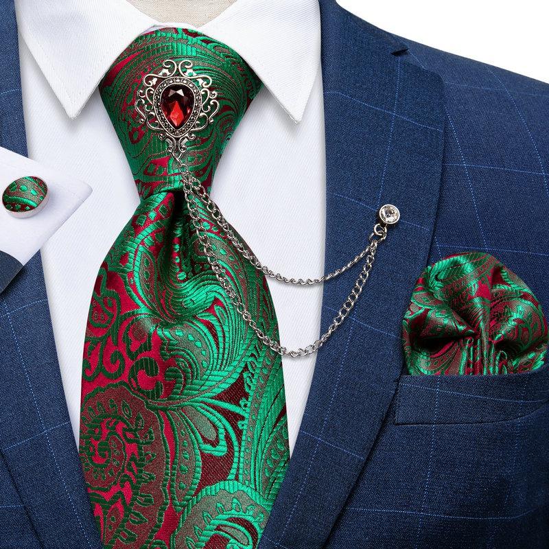 Cheap Paisley Tie for Men Necktie Silk Hanky Cufflink Set with Tie Ring
