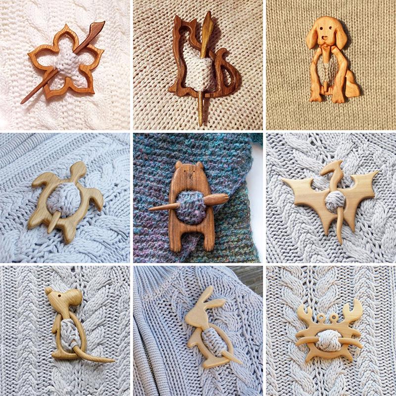 25Styles Clasp Pins Shawl Pin Brooch Pin With Wooden Animal Pattern DIY