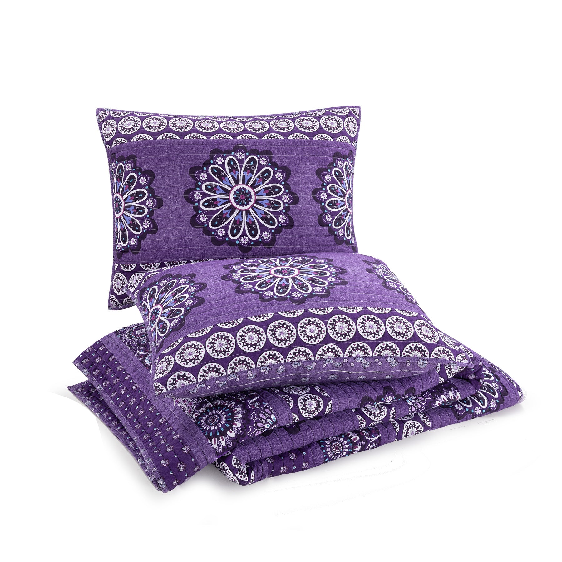Tranquil Medallion Purple Quilt Set, Full Queen
