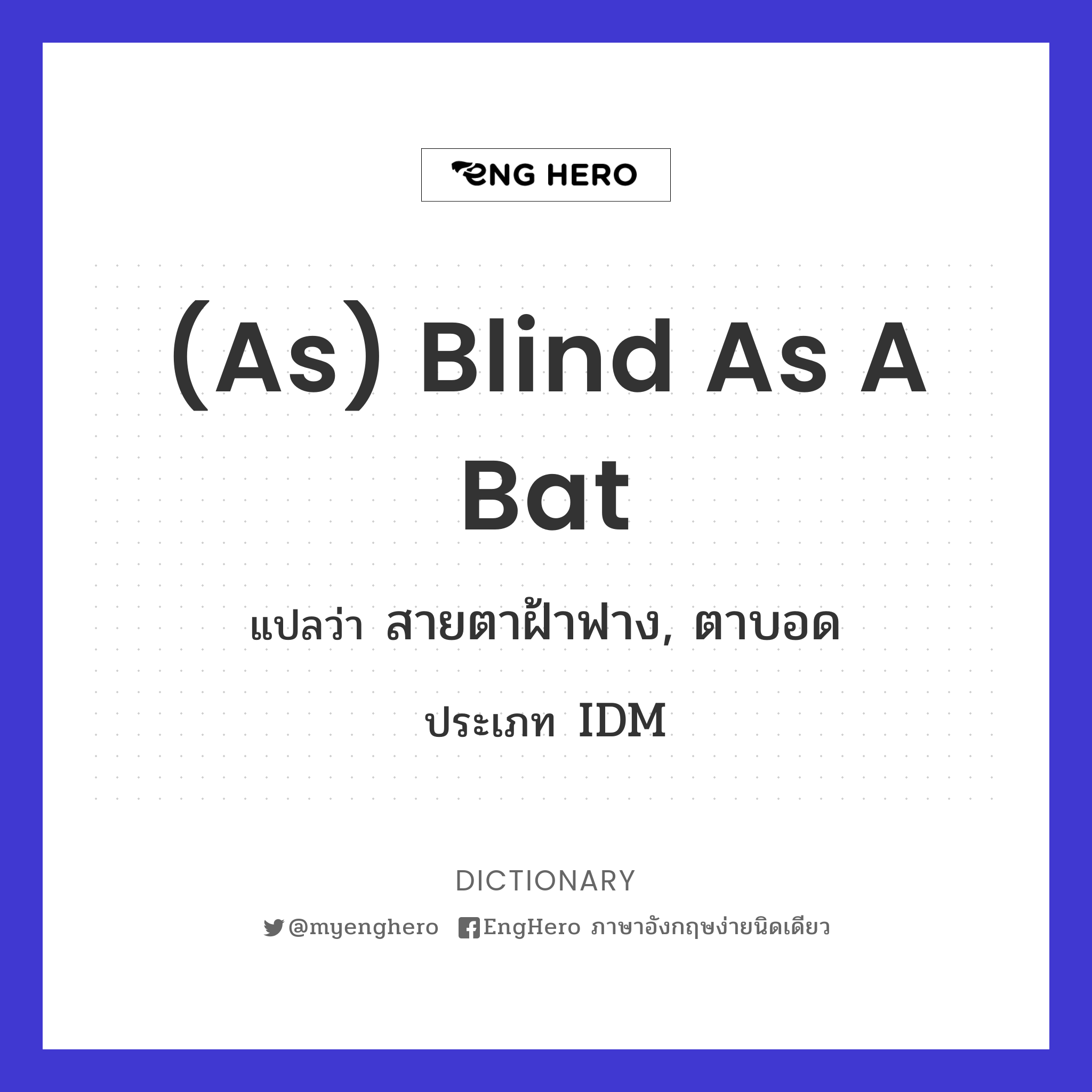 (as) Blind As A Bat แปลว่า สายตาฝ้าฟาง, ตาบอด Eng Hero เรียนภาษา