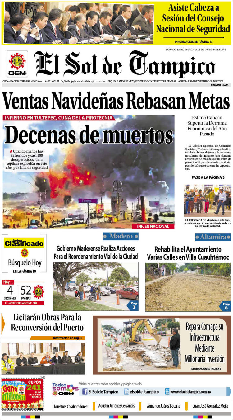 Newspaper El Sol de Tampico (Mexico). Newspapers in Mexico. Wednesday's