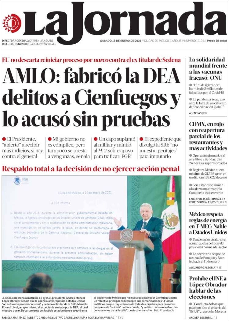 Periódico La Jornada (México). Periódicos de México. Edición de sábado