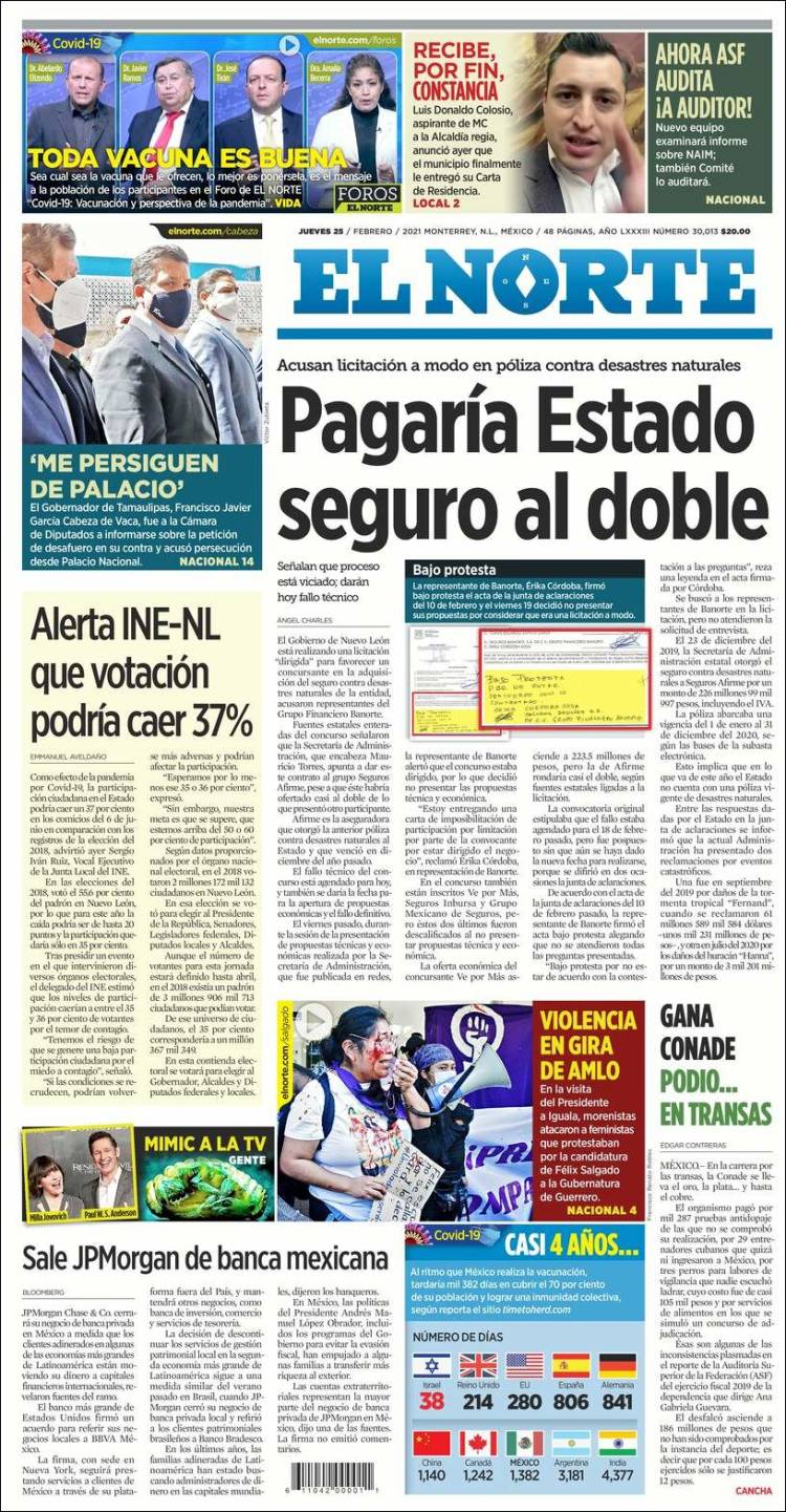 Newspaper El Norte (Mexico). Newspapers in Mexico. Today's press covers
