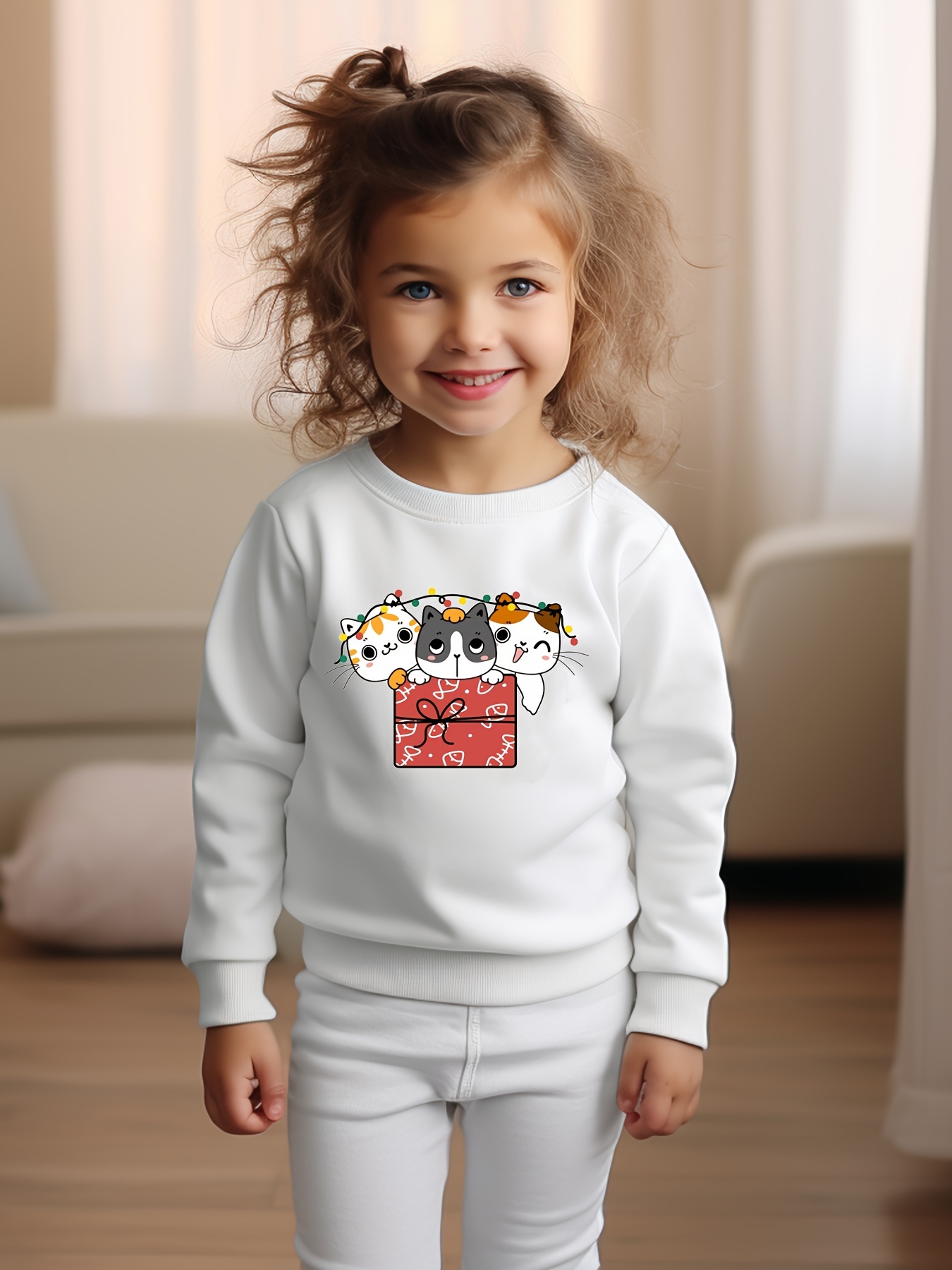Christmas Cute Cats Print Girls Casual Creative Pullover Temu Philippines