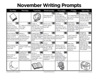November Writing Prompts | Journal Prompts | Lakeshore®