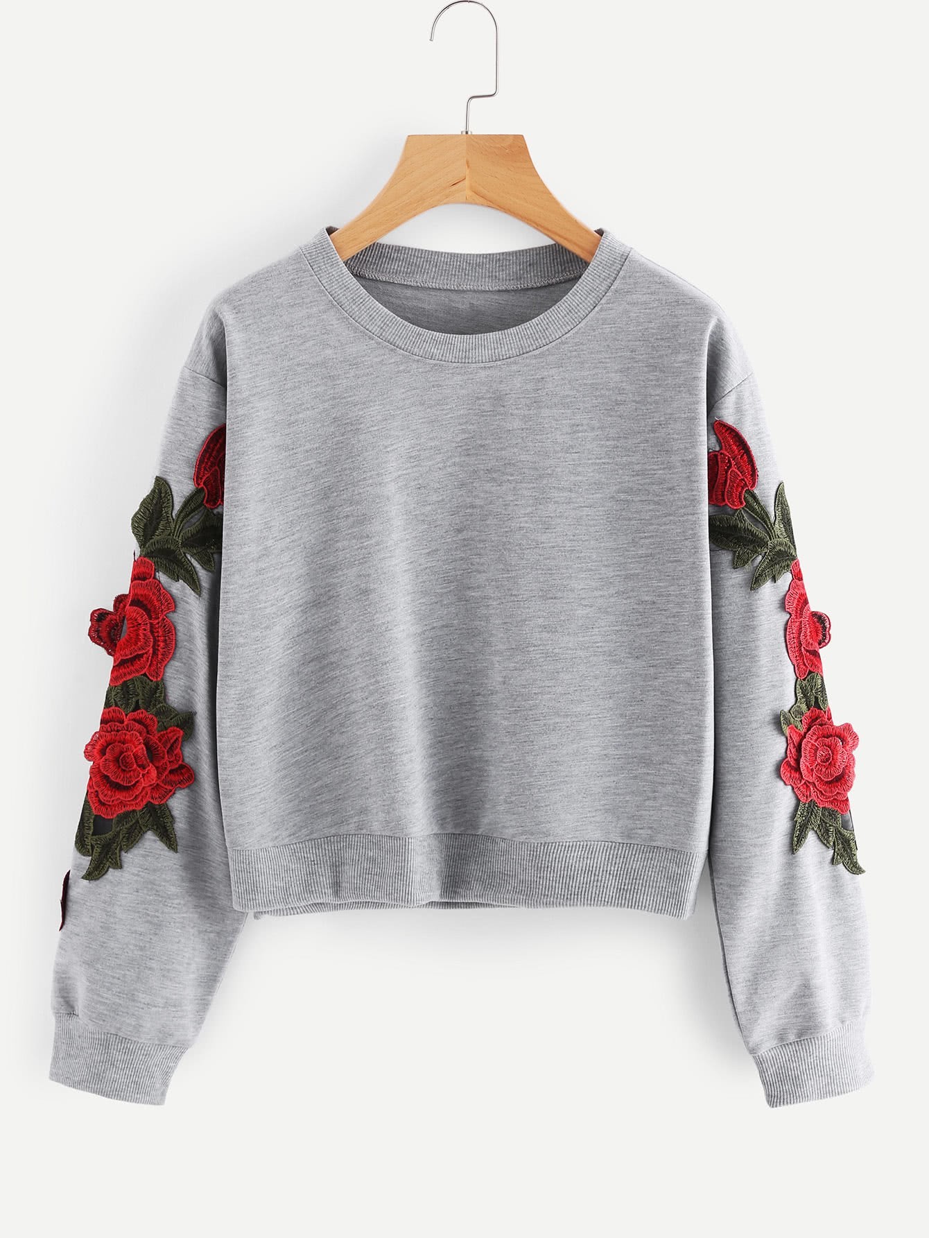 Rose Embroidered Applique Sweatshirt SheIn(Sheinside)