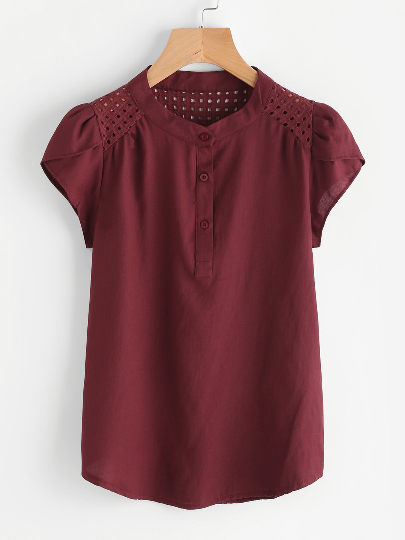 Eyelet Embroidered Panel Petal Sleeve Blouse SheIn(Sheinside)