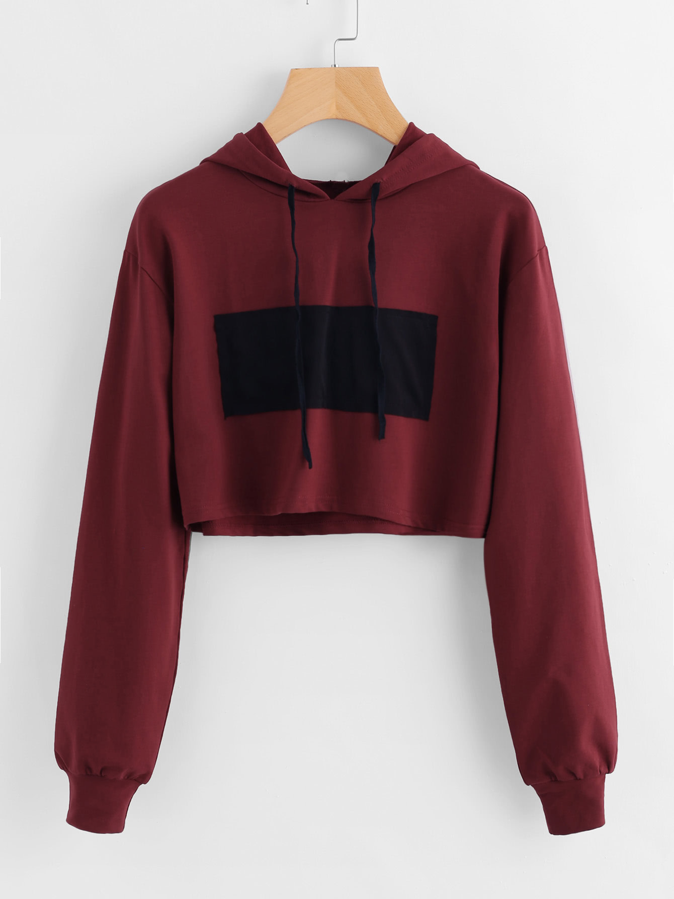 Patch Detail Crop Hoodie SHEIN UK