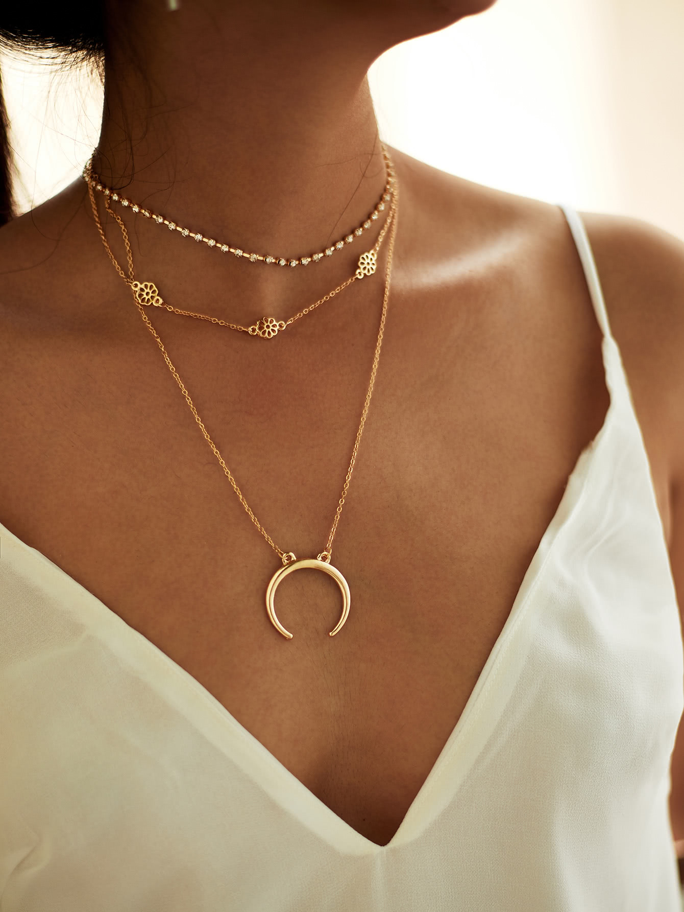 Moon Pendant Choker Necklace 3pcs SheIn(Sheinside)