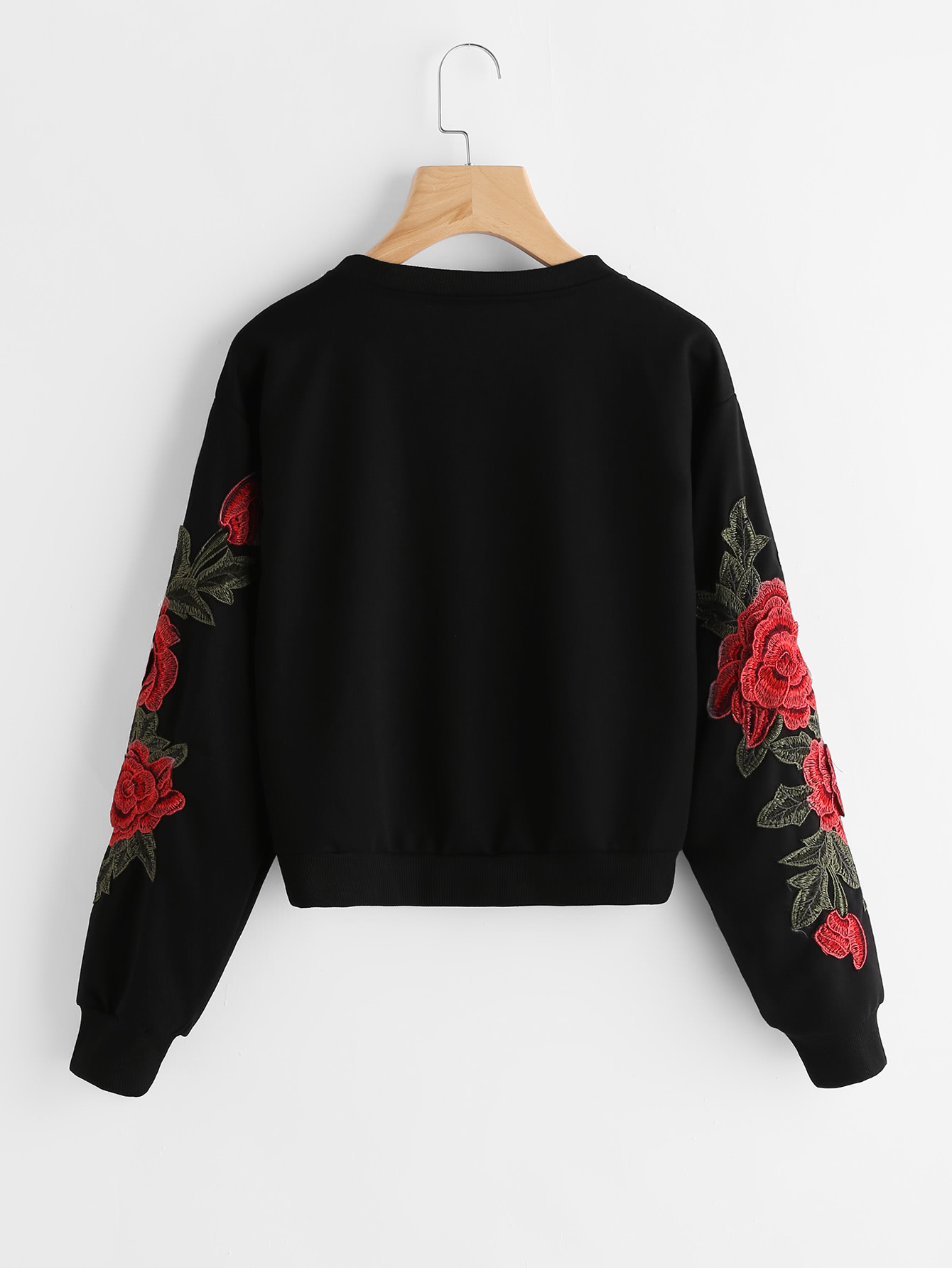 Rose Embroidered Applique Sweatshirt SheIn(Sheinside)