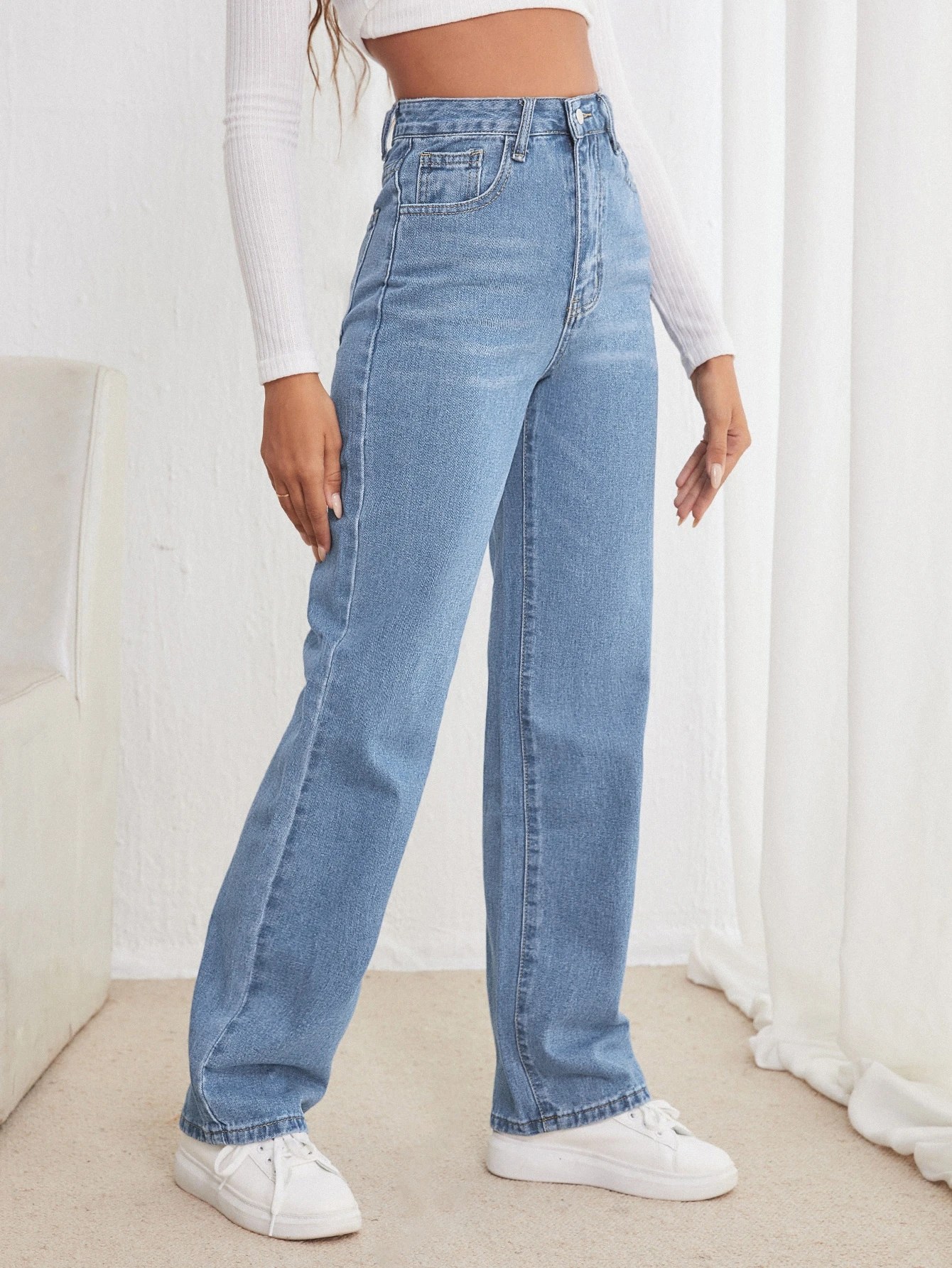 High Waisted Straight Leg Jeans | Shein Il