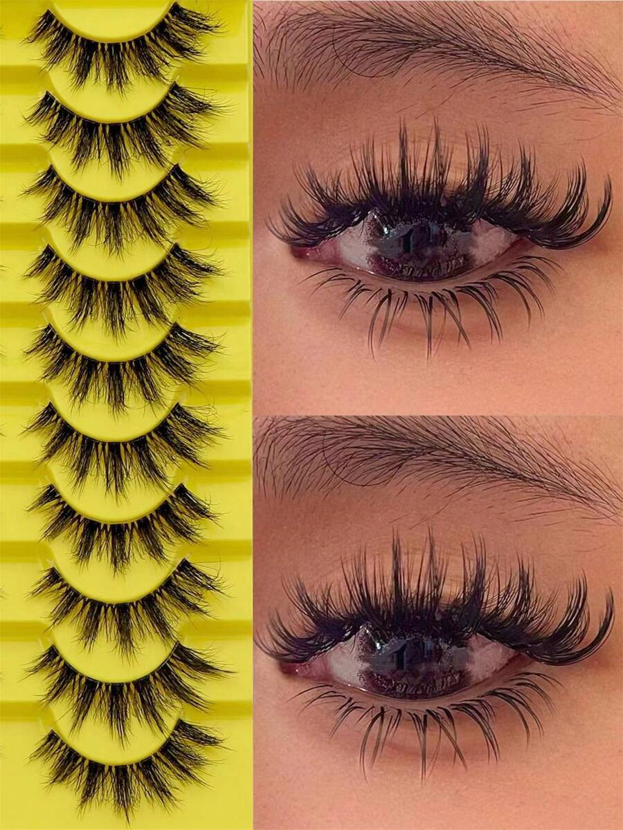 10 Pairs Russian Strip Lashes With Clear Bands D Curl Lash Strips For