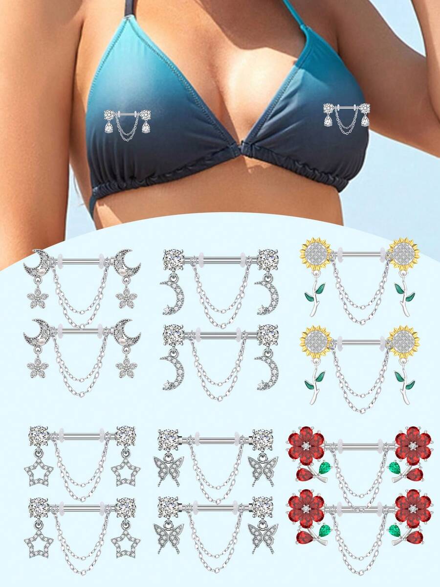 14G Nipple Rings Double Chain Nipple Piercing Jewelry Teardrop Nipple