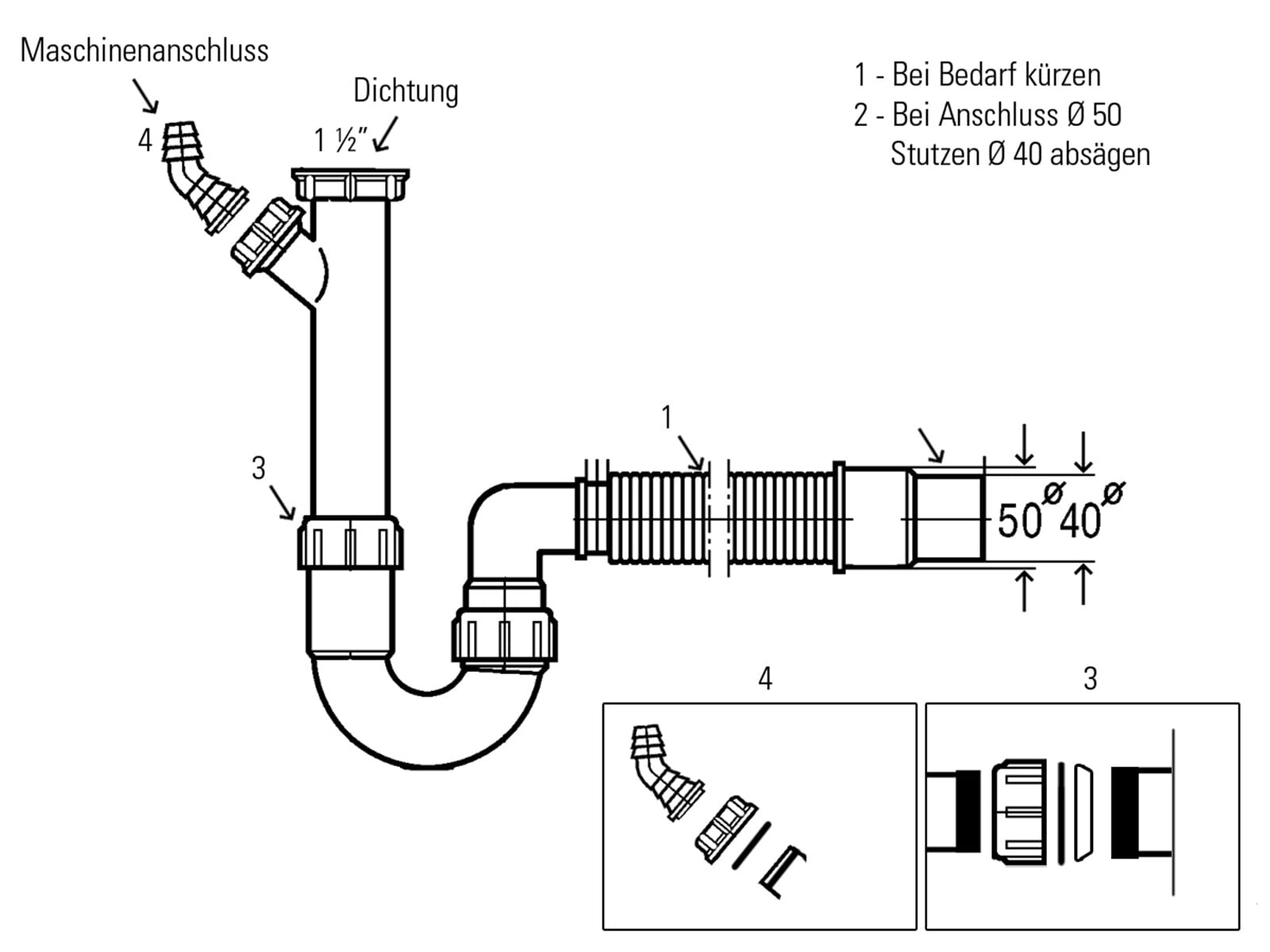 Syphon geruchsverschluss Eckventil waschmaschine