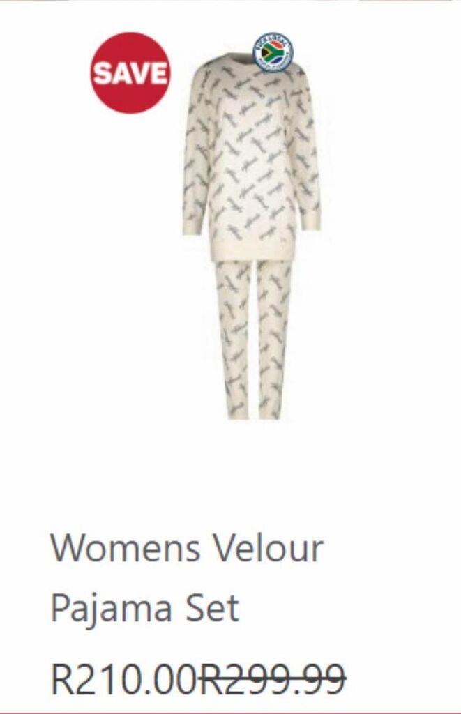 Pyjamas set offer at Pick N Pay Clothing