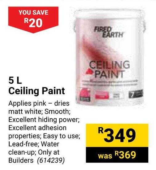 Ceiling Paint 5 L offer at Builders Warehouse