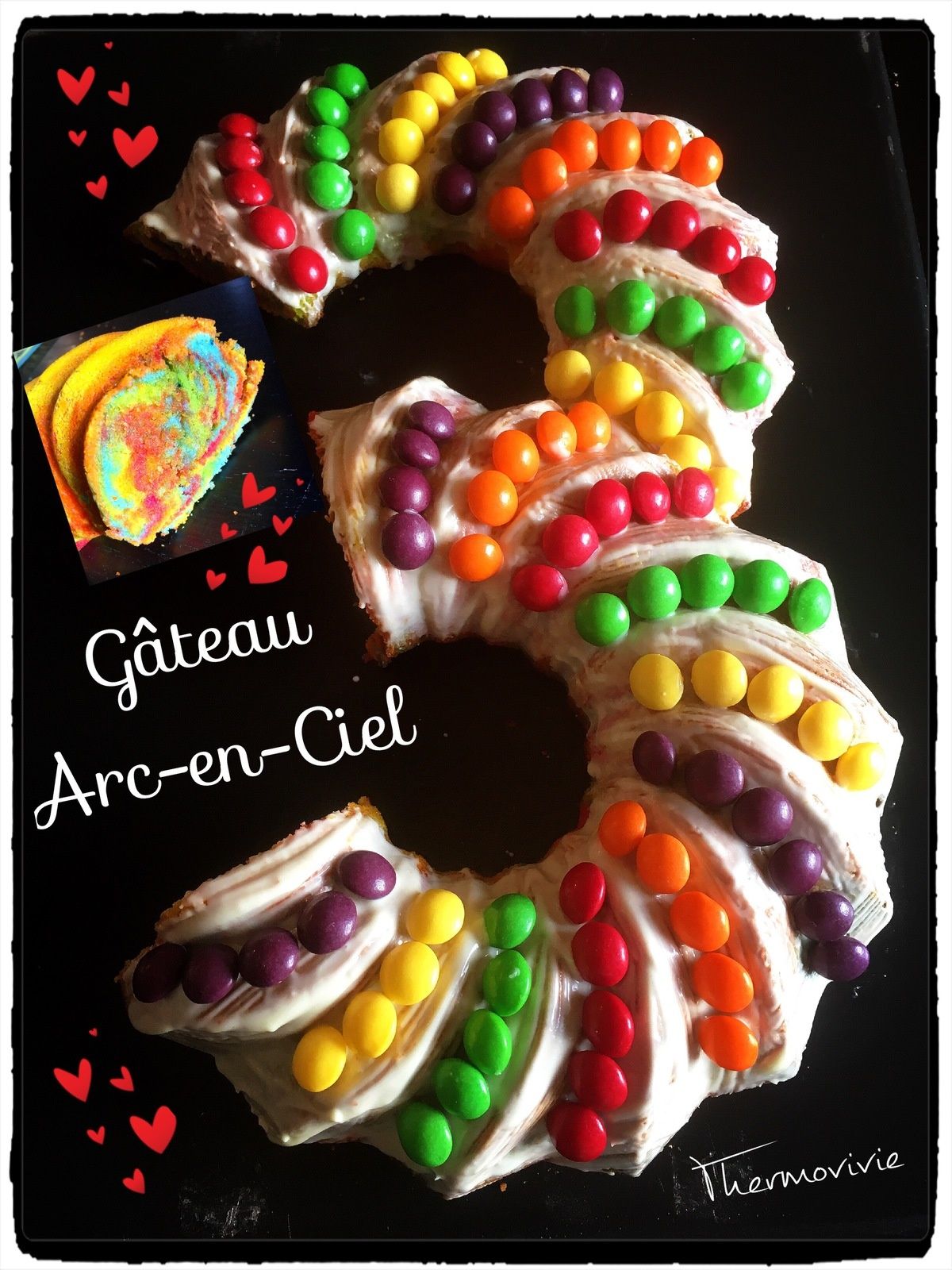 Gâteau Arc en Ciel en forme de 3, recette au thermomix Thermovivie