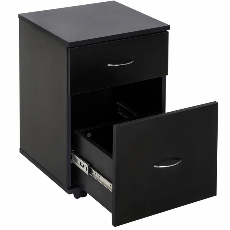 Cajonera con Ruedas y 2 Cajones de Madera Negra