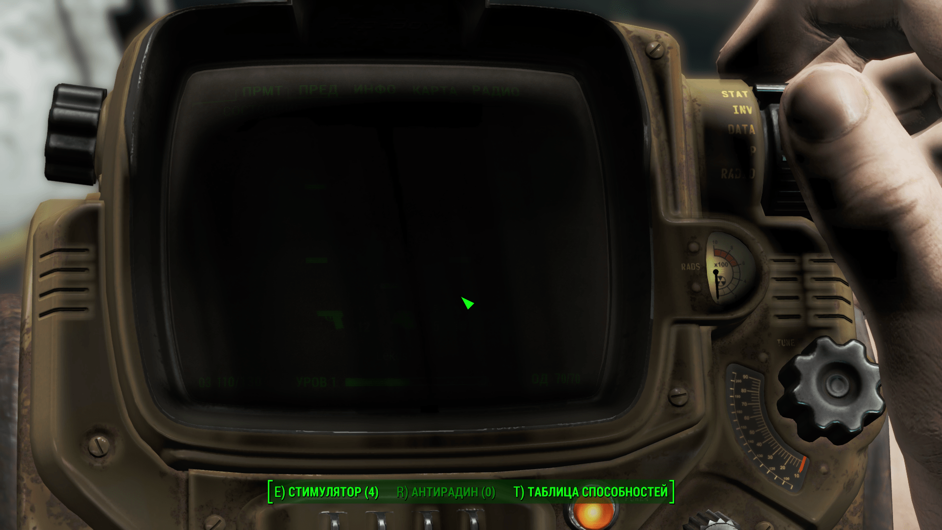 The pipboy screen turned black, looks like a texture bug, Help pliz