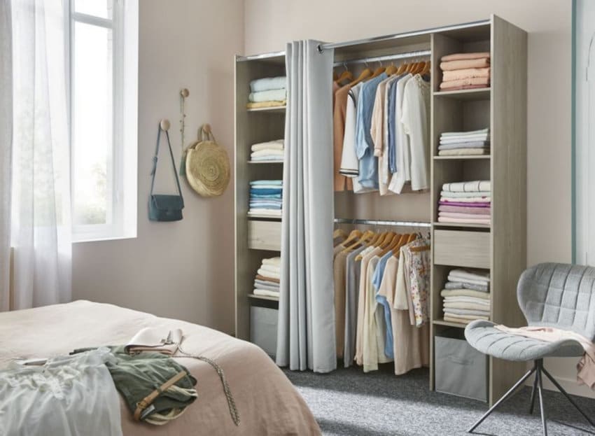 Castorama kit dressing avec rideau Komet effet chêne grisé à 99