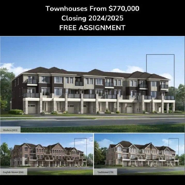 Freehold Townhomes From 770k 2024/2025 Closings in Mississauga