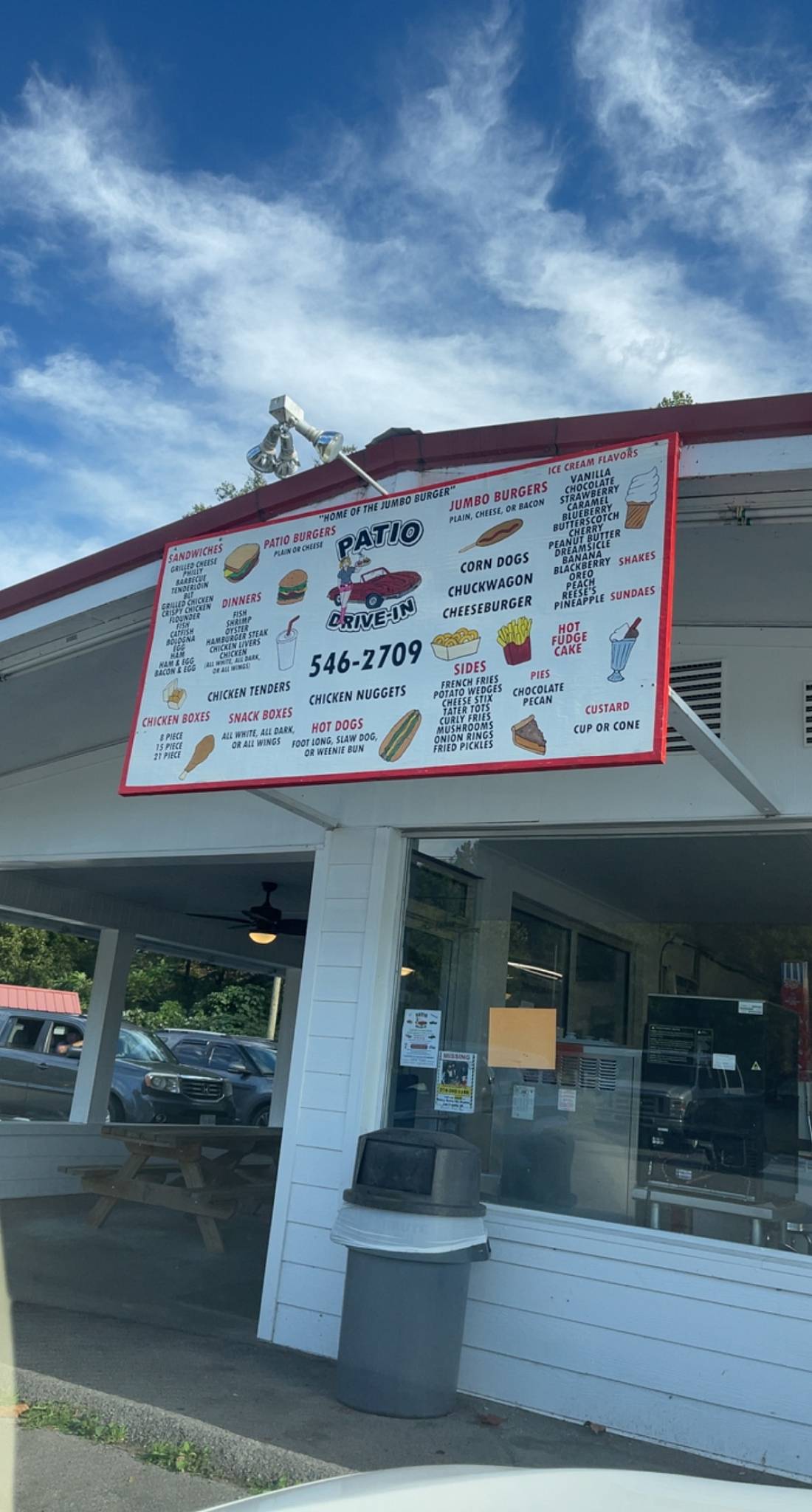 Menu at Patio DriveIn restaurant, Pennington Gap, Veterans Memorial Hwy