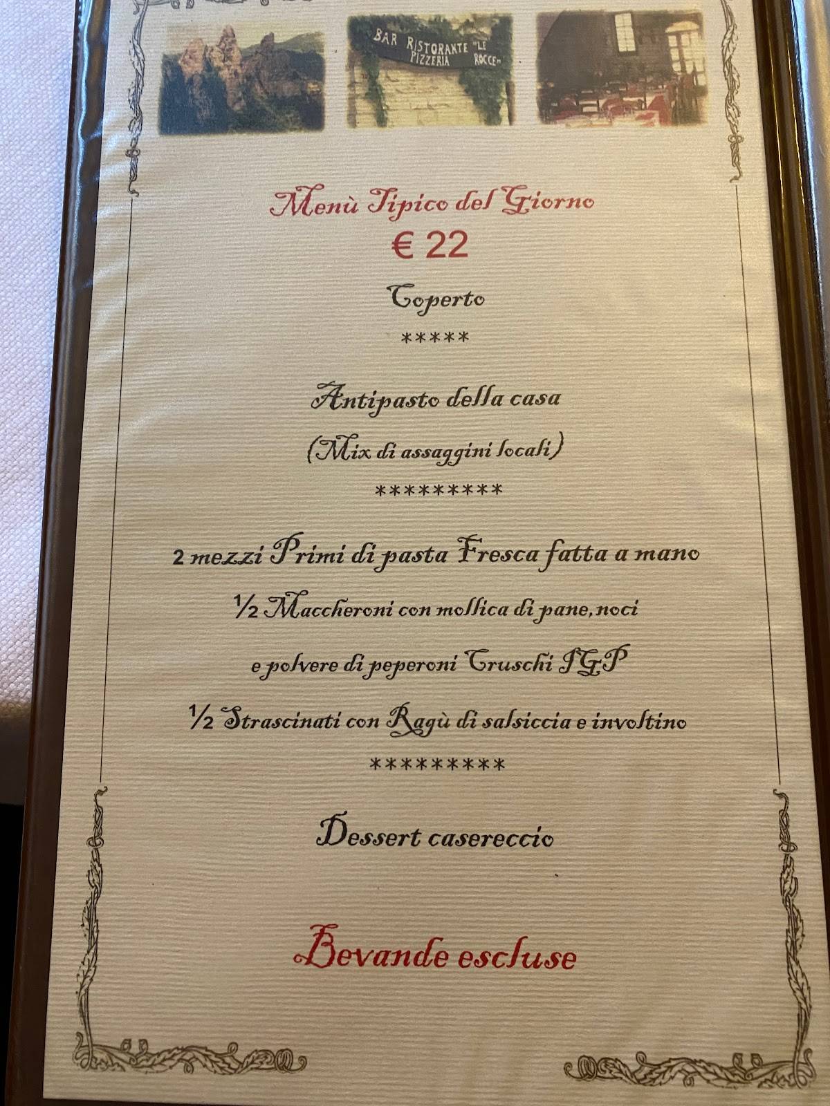 Menu da Piccolo Ristoro Le Rocce ristorante, Pietrapertosa