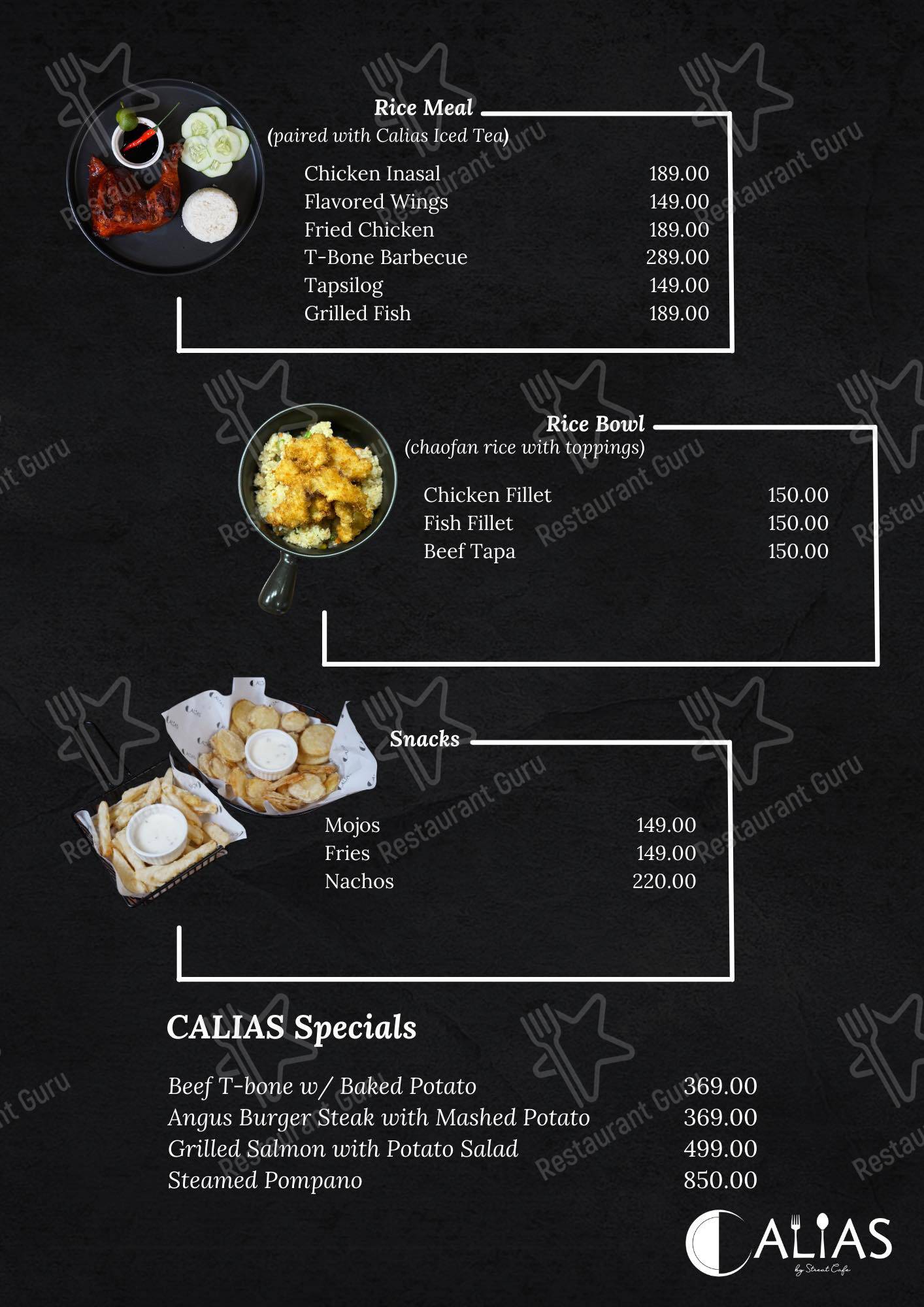 Menu at CALIAS restaurant, Odiongan