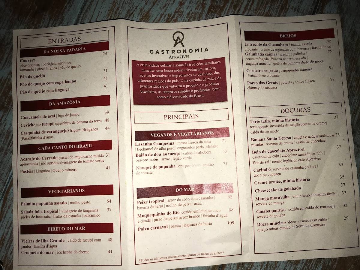 Menu em Aprazível restaurante, Rio de Janeiro