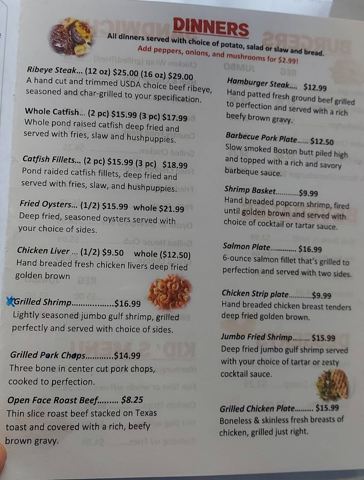 Menu at Ram Shack restaurant, Vardaman